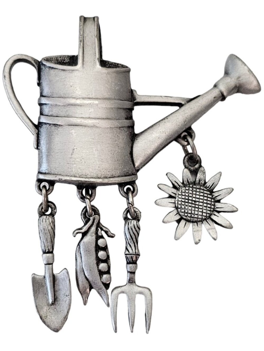 JJ Jonette Silver Tone Pewter Style Water Can Garden Tool Charm Dangle Pin, L329